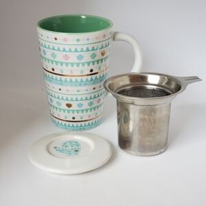 Davids Tea Sweater Mitten Pattern Mug with Infuser and Lid/Saucer Holiday 12 oz